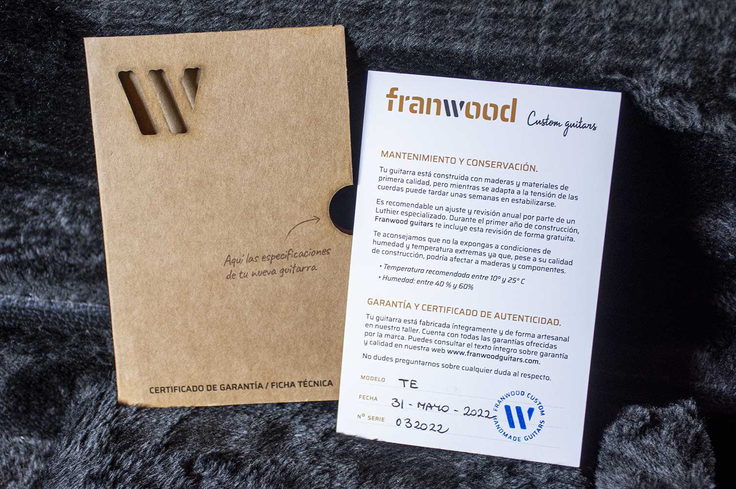 Certificado de garantía y calidad franwood guitars